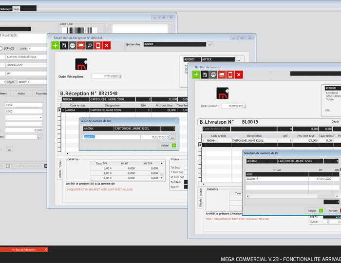 Logiciel de gestion commerciale Tunisie - Mega Commercial - Module arrivage lot avec date limite - Logiciel gestion de stock avec DLC - Logiciel gestion commerciale avec DLC