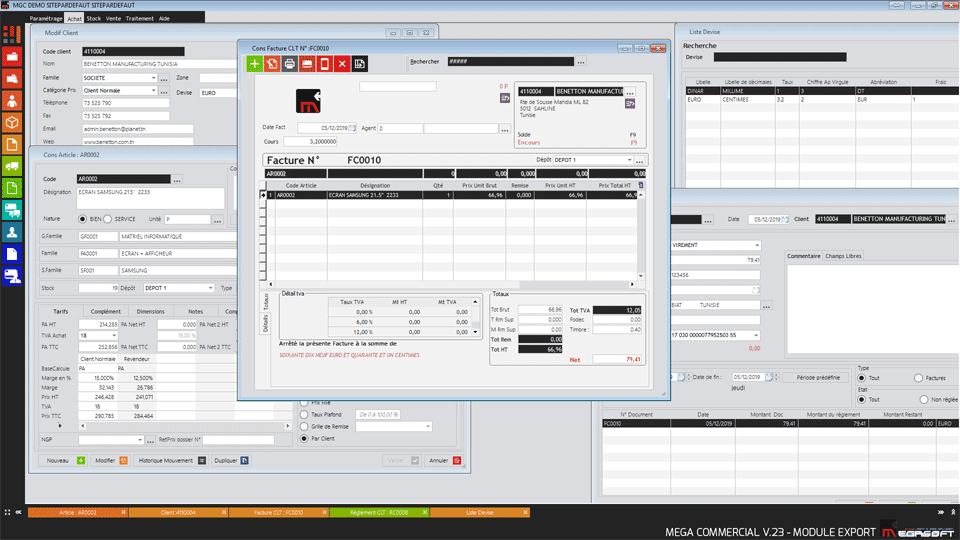 Logiciel de gestion commerciale Tunisie - Module Export - logiciel facturation multi devises - exportation tunisie