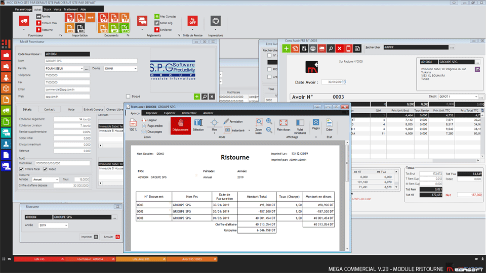 Logiciel de gestion commerciale Tunisie - Mega Commercial - Ristourne