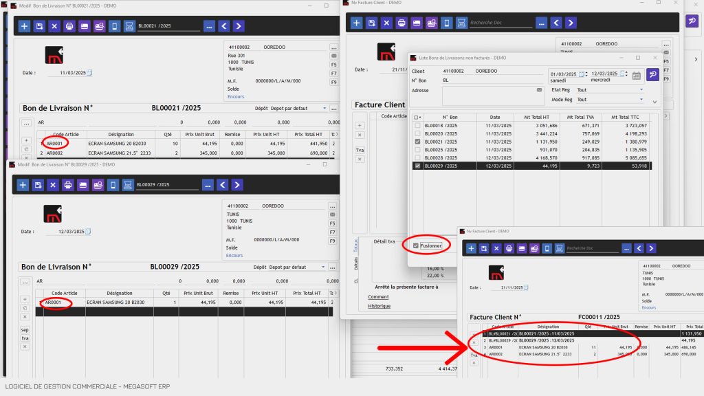 Logiciel de gestion commerciale Tunisie avec option de Fusion-BL et groupement des même articles