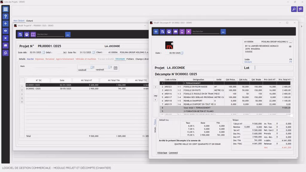 Logiciel de gestion commerciale Tunisie avec suivi Projet et décompte -Logiciel de gestion commerciale Tunisie avec suivi chantier