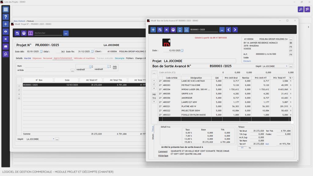 Logiciel de gestion commerciale Tunisie avec suivi Projet et décompte -Logiciel de gestion commerciale Tunisie avec suivi chantier