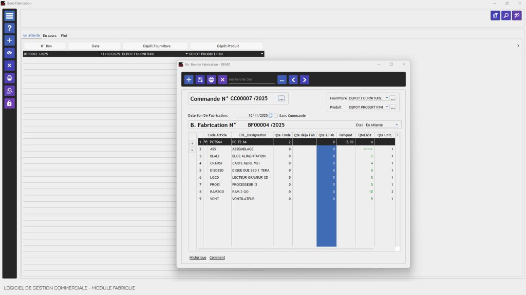 Logiciel de gestion commerciale Tunisie avec suivi de fabrication - Logiciel de gestion commerciale Tunisie avec suivi de production