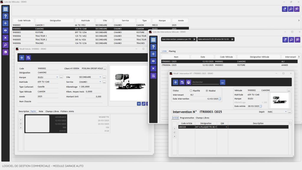Logiciel de gestion commerciale Tunisie avec un Garage auto - gestion des interventions et des véhicules