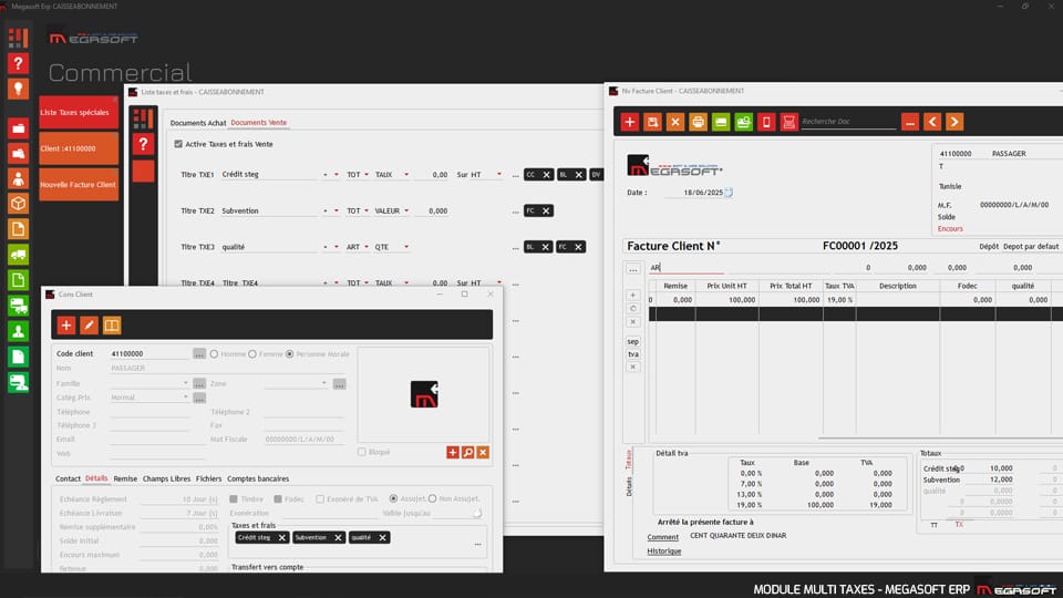 Logiciel gestion commerciale Multi Taxes 